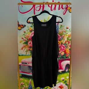 Avalanche Black Sleeveless Drawstring Mini Dress with Pockets